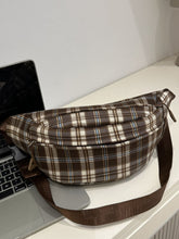 Plaid Adjustable Strap Crossbody Bag Brown One Size OutfitFlow
